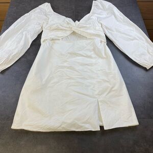 Anthropologie White Twist-Front Long Sleeve Mini cut out Dress size Large